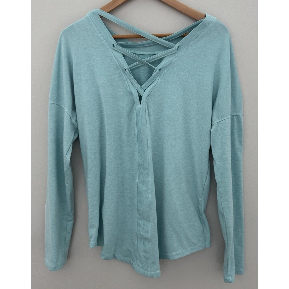 Layer8 Blue Long SleeveCrew Neck Crisscross/Lattice Back Yoga Top Size Small - Picture 3 of 11
